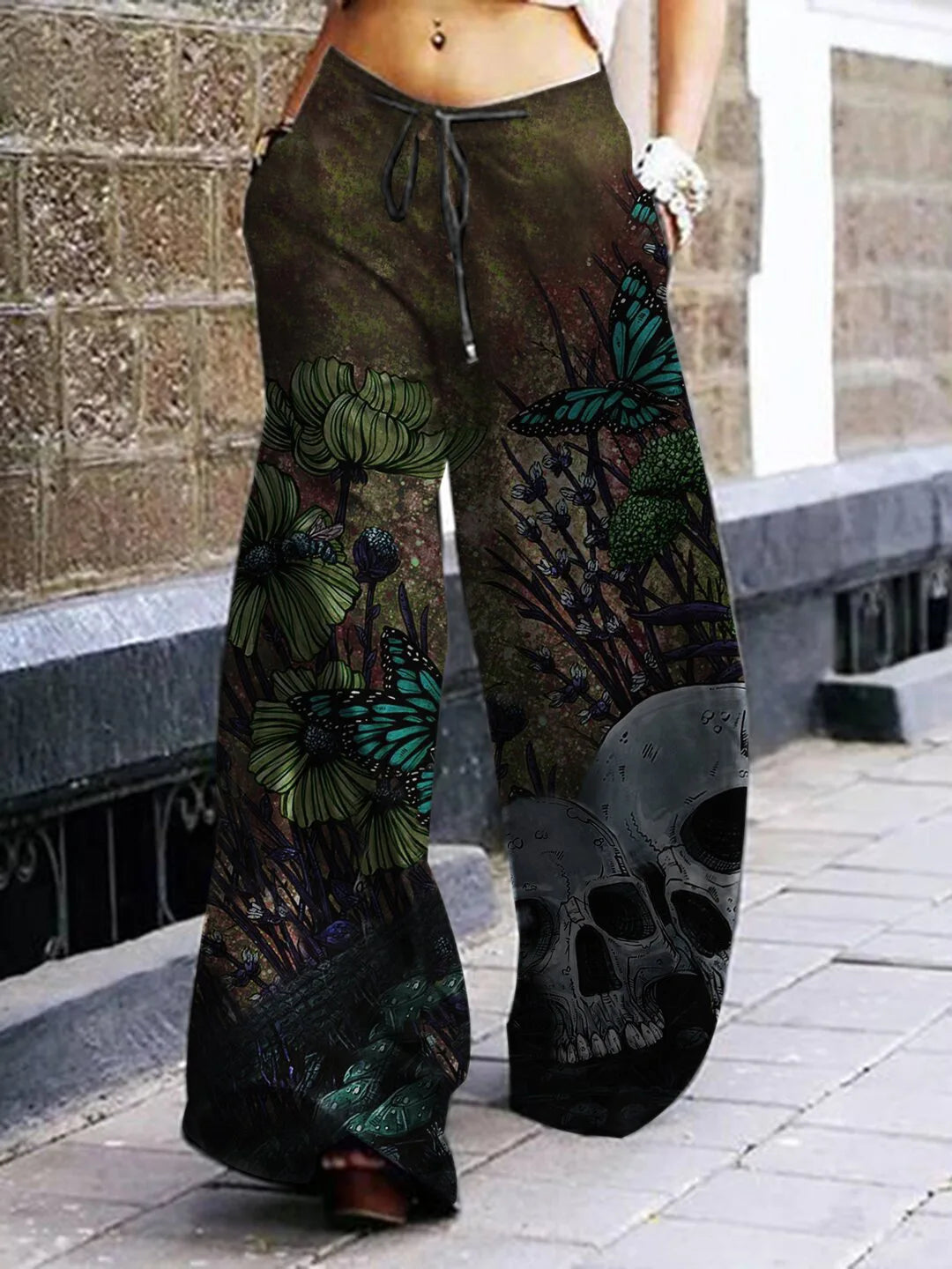 Skull Print Cargo Pants Dark Rock Style Summer Pants