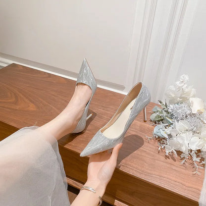 Luxury Gold Silver Pointed Party Wedding Designer High Heel High Heel