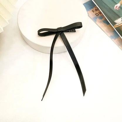 PU Leather Bow Long Ribbon Duckbill Clip Christmas Hair Accessory