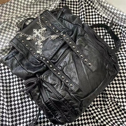 Goth Y2k Black Punk Rivet Chain Skeleton Fashion Women Backpack Bag