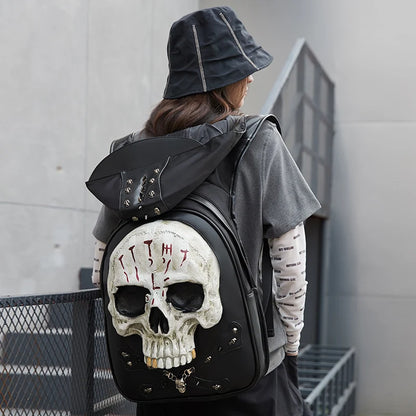 3D Embossed Skull Punk Rock Gothic Leather Rivets Laptop Travel Backpack Bag