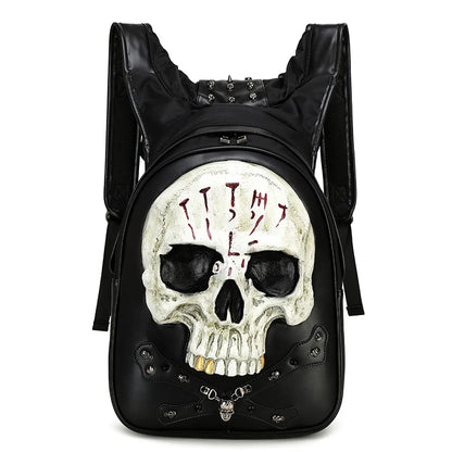 3D Embossed Skull Punk Rock Gothic Leather Rivets Laptop Travel Backpack Bag