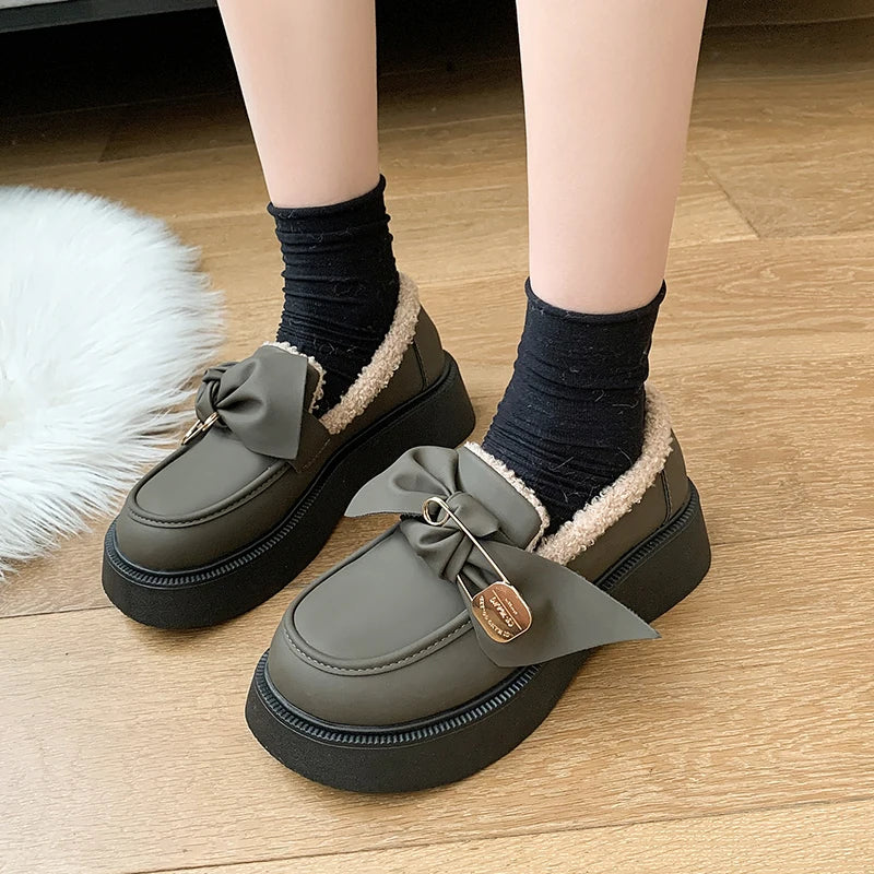 Fur Round Toe British Style Preppy Summer Comfortable Leather Creepers Loafers