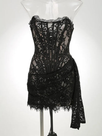 DressBetty - 2024 Sexy Off-Shoulder Irregular Night Club Lace Dress