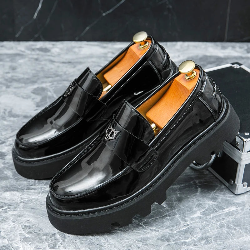 Breathable Black Pu Leather Handmade Solid Casual Men Dress Loafers