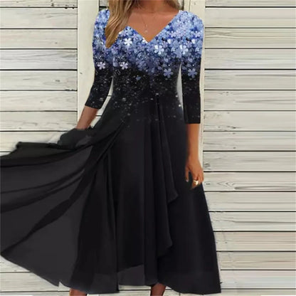 Elegant Lace Floral Boho Sexy Half Sleeve Long Prom O Neck A-Line Women's Dress