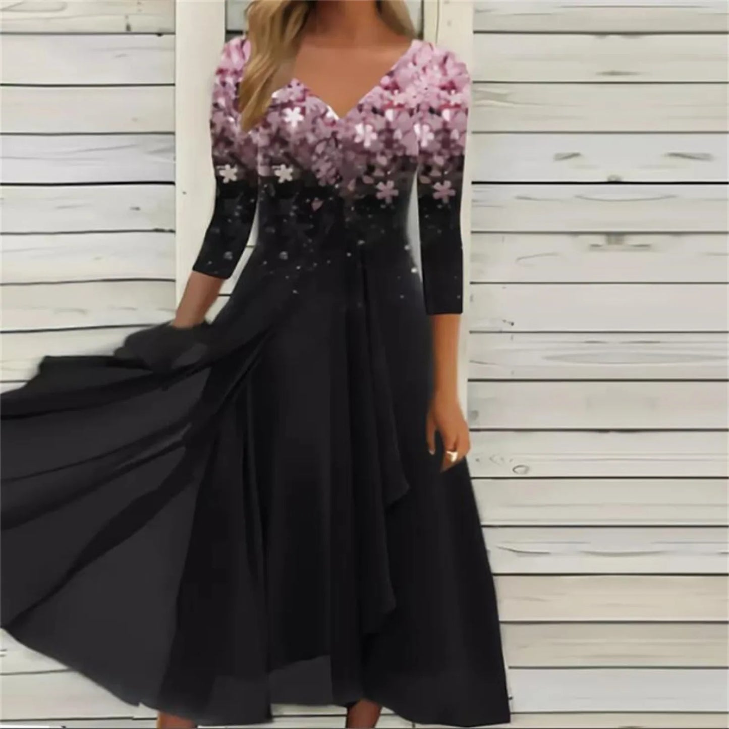 Elegant Lace Floral Boho Sexy Half Sleeve Long Prom O Neck A-Line Women's Dress