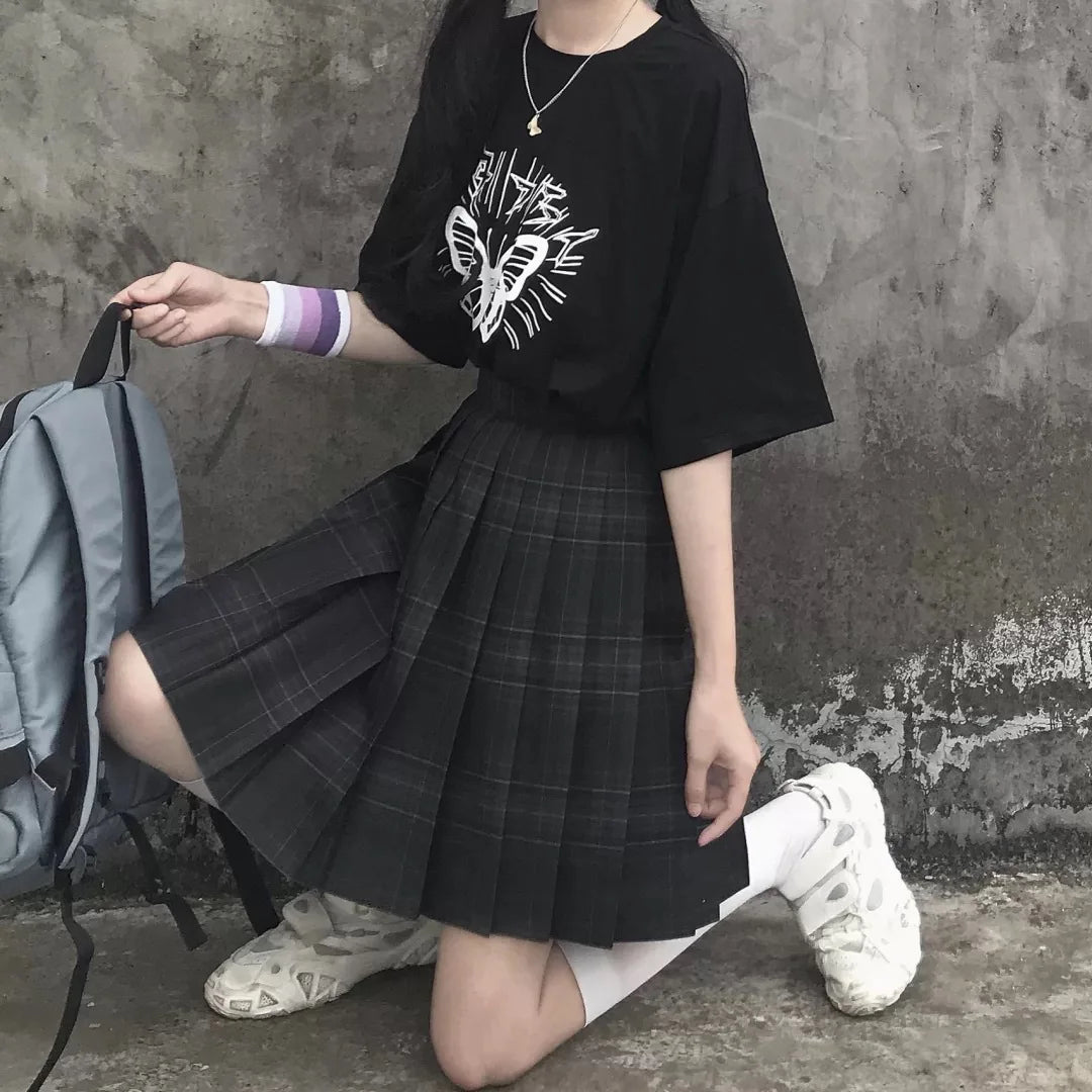 Preppy Black Plaid Japanese School Uniform Kawaii Mini Skirt