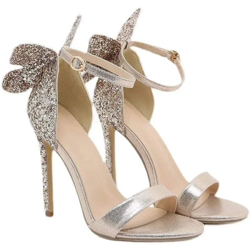 Elegant Silk Pointed Rhinestone Butterfly-knot Thin High Heel Ankle Buckle High Heel