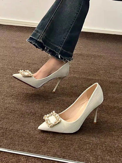 Casual Fashion Pearl Wedding Square Rhinestone Sexy High Heel