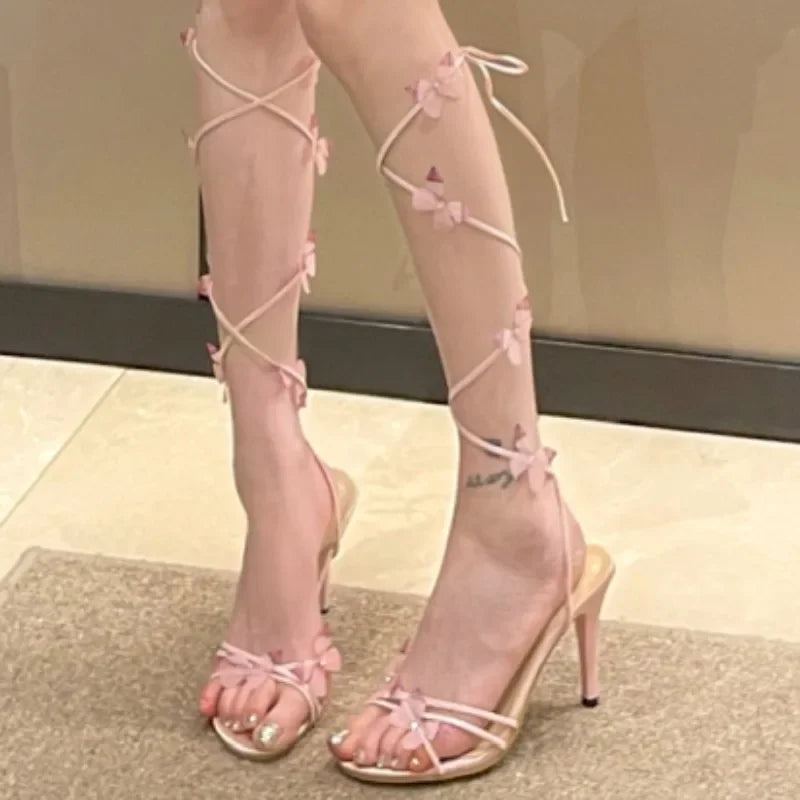 Fashion Pink Butterfly Design Elegant Strappy Open Toe Party High Heel