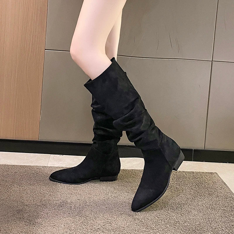 Comfy Fashionable Chunky Heel Pointed Toe Stylish Knee High Boots