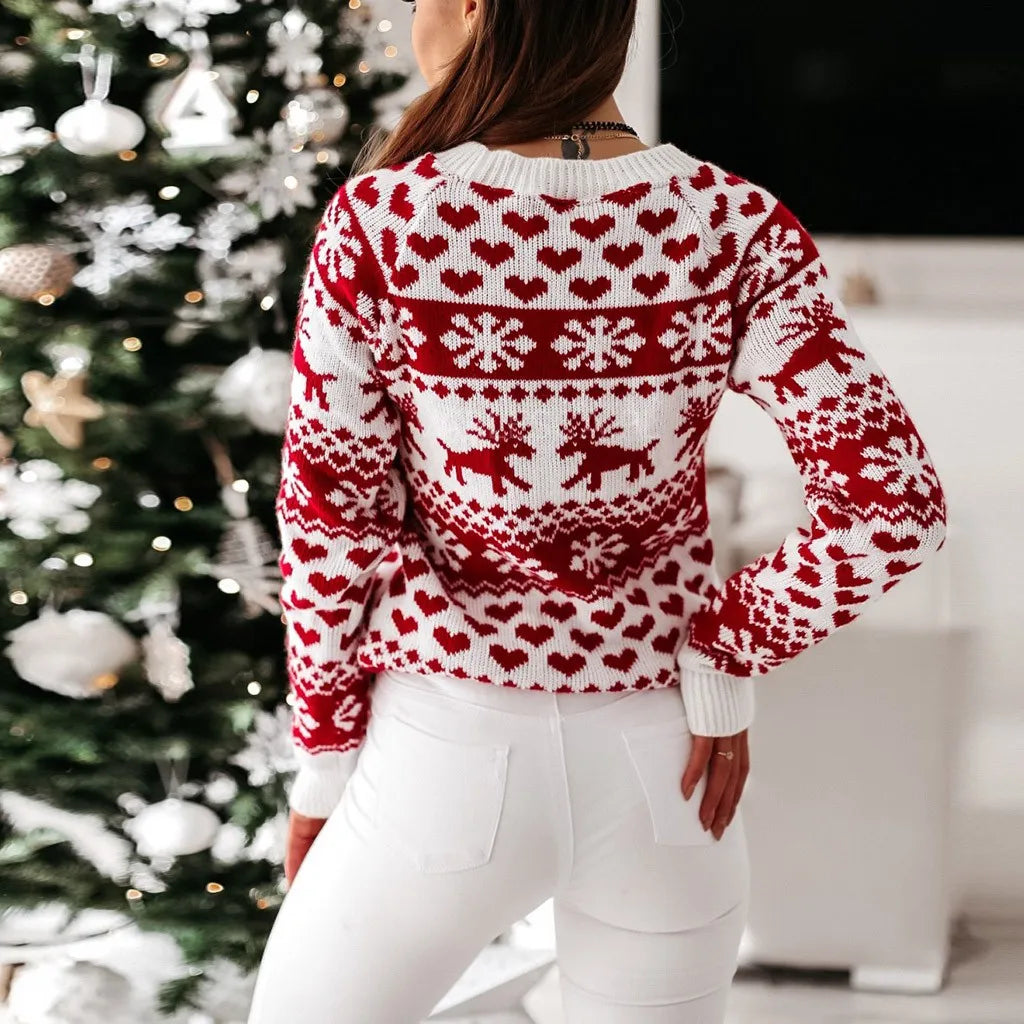 Christmas Sweater Long Sleeve Print Pullover Knitted Casual