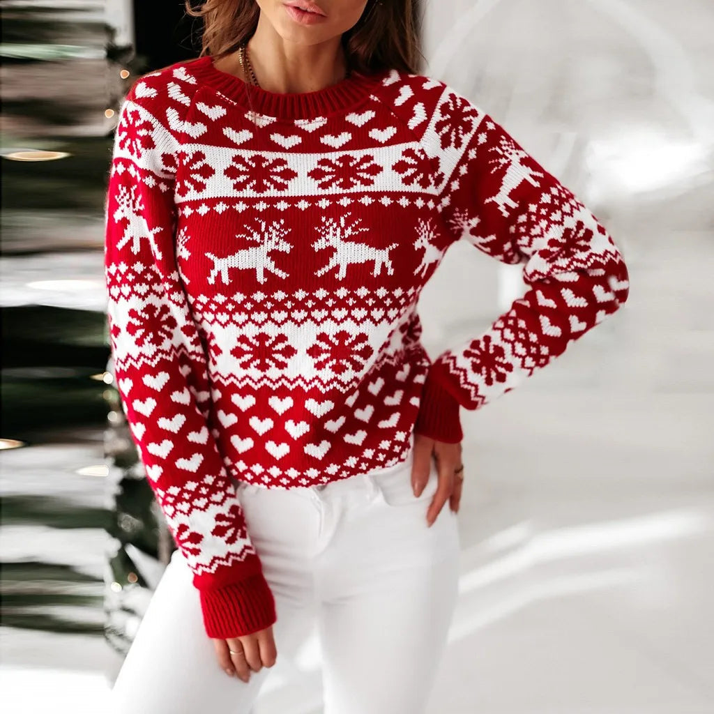 Christmas Sweater Long Sleeve Print Pullover Knitted Casual