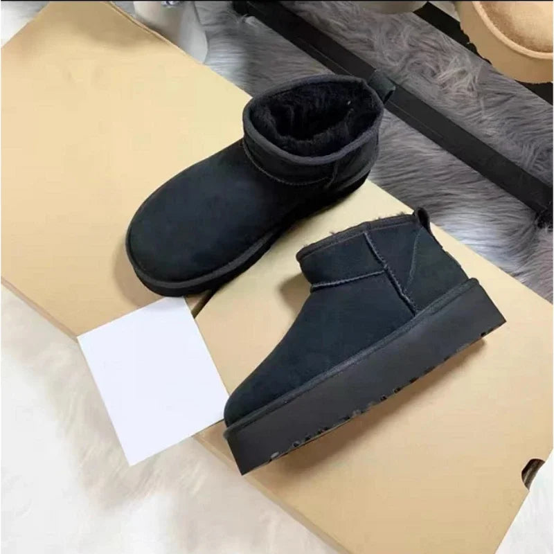 New Winter Women Short Plush Warm Snow Boots Flats Casual Shoes Suede Fur Chelsea Ankle Boots Platform Ladies Shoes Botas Mujer