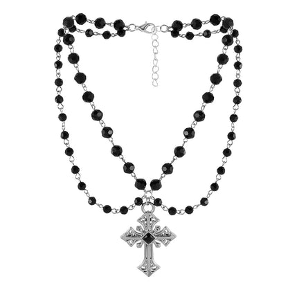 Hip-hop Punk Fashion Dark Cross Beaded NK24900 Necklace