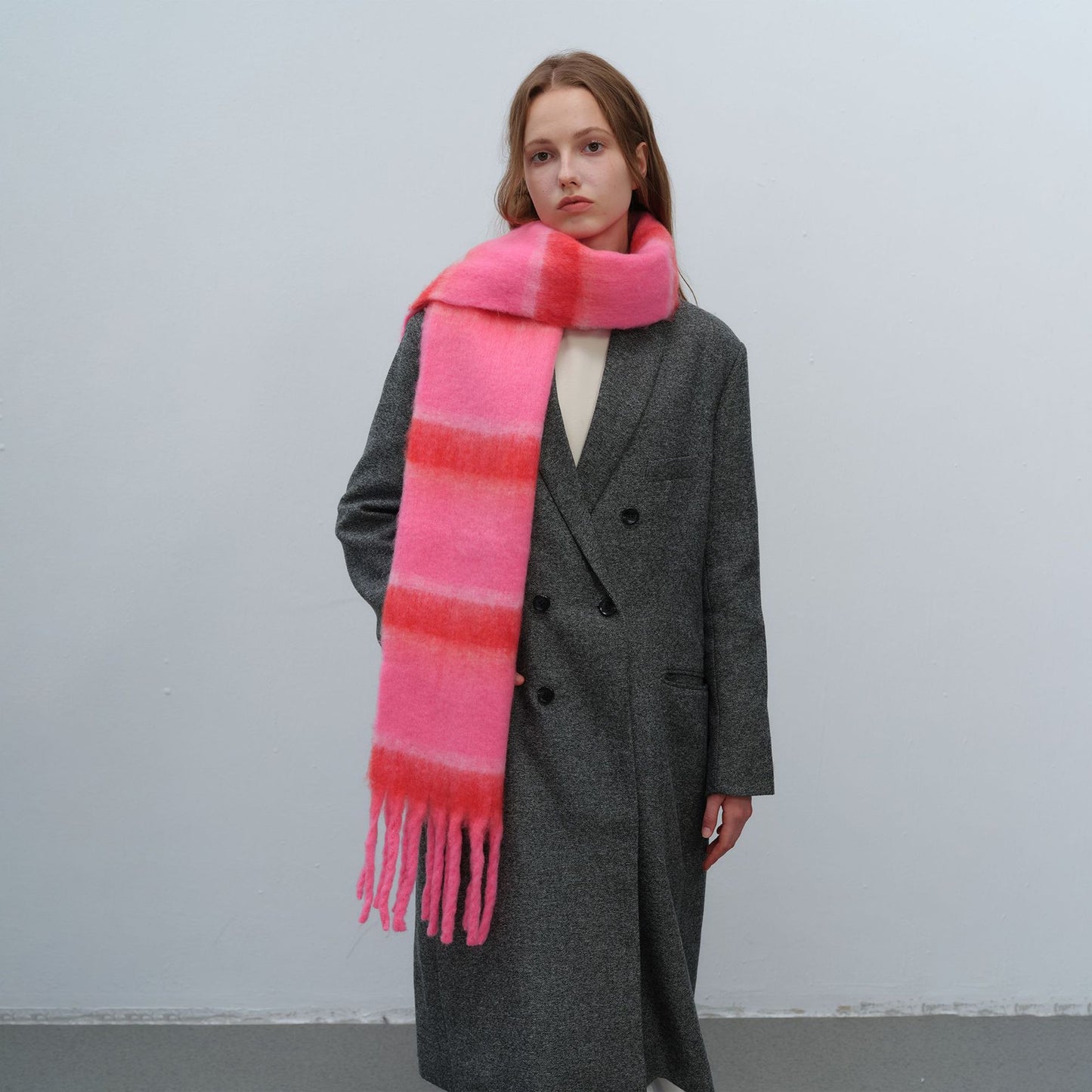 Thickened Warm Simple Striped Imitation-mohair Plaid Scarf