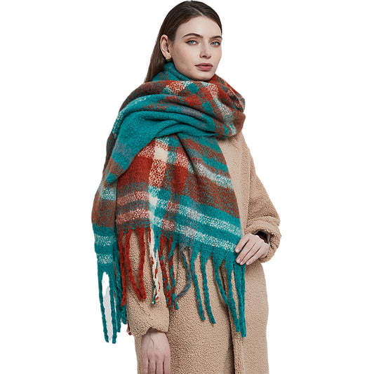 New Autumn Winter Thickened Coarse-tassel Plaid Warm Scarf