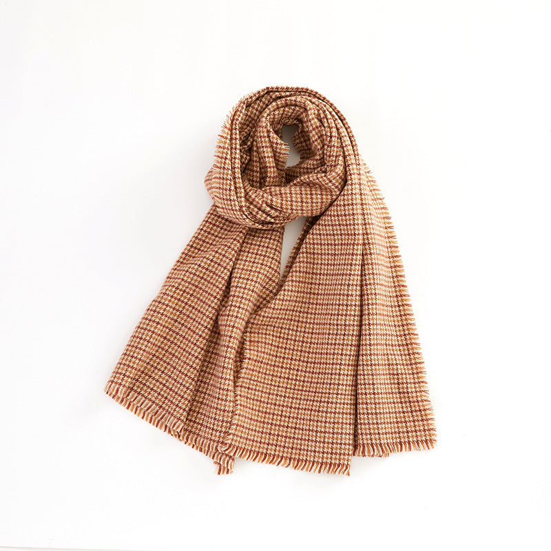 Retro Color-blocked Checkered Soft Comfortable Warm Houndstooth Scarf