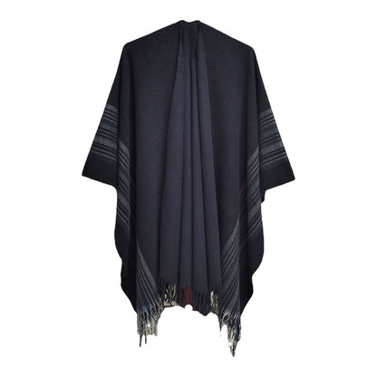 New European-style Simple Fashionable Split Polyester Striped Scarf