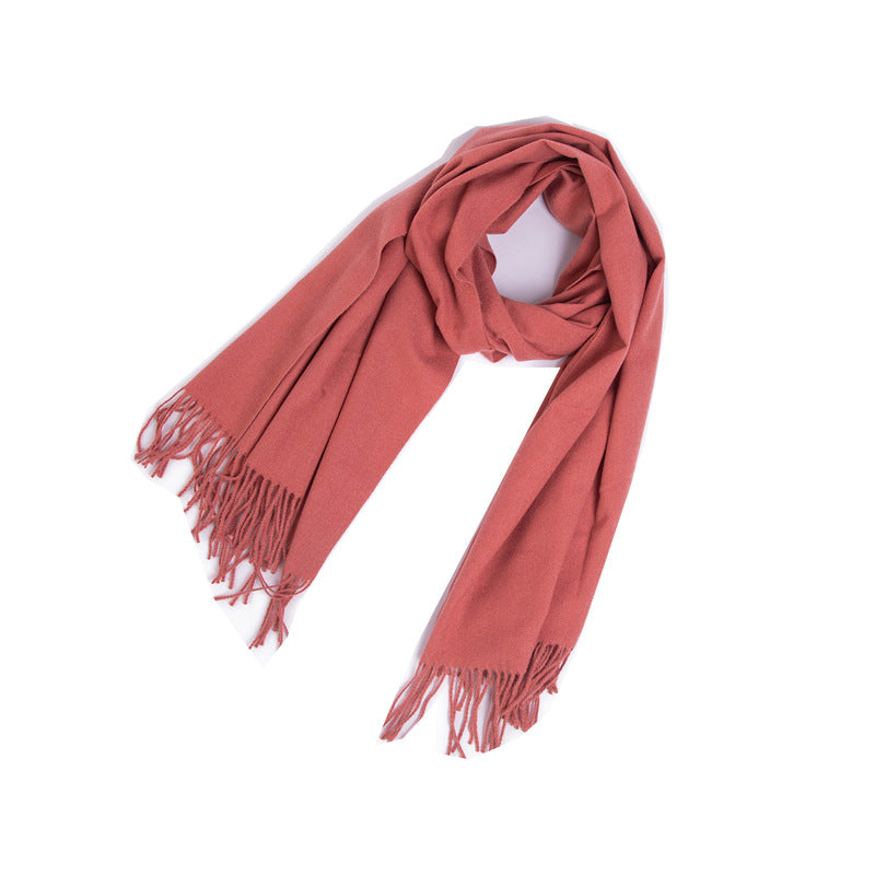 New Autumn Winter Full-polyester Tassel Solid-colored Versatile Scarf