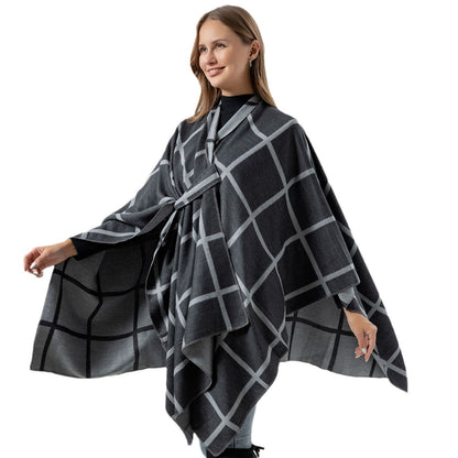 Best-selling Side-tied Plaid Split Cape Warm Cross-border Scarf