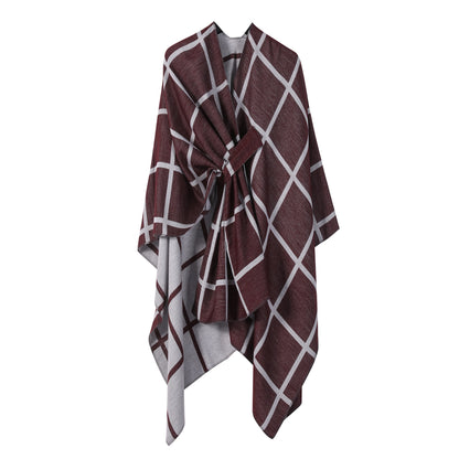 Best-selling Side-tied Plaid Split Cape Warm Cross-border Scarf