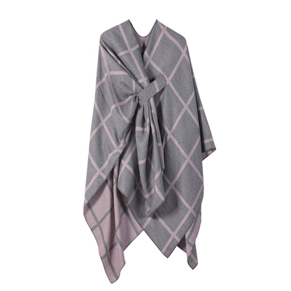 Best-selling Side-tied Plaid Split Cape Warm Cross-border Scarf