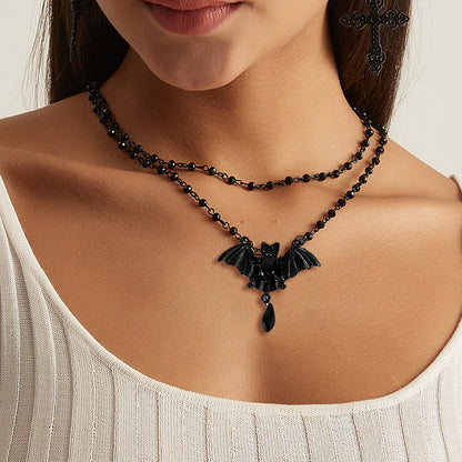 Halloween Gift Retro Black Bat Pendant Necklace