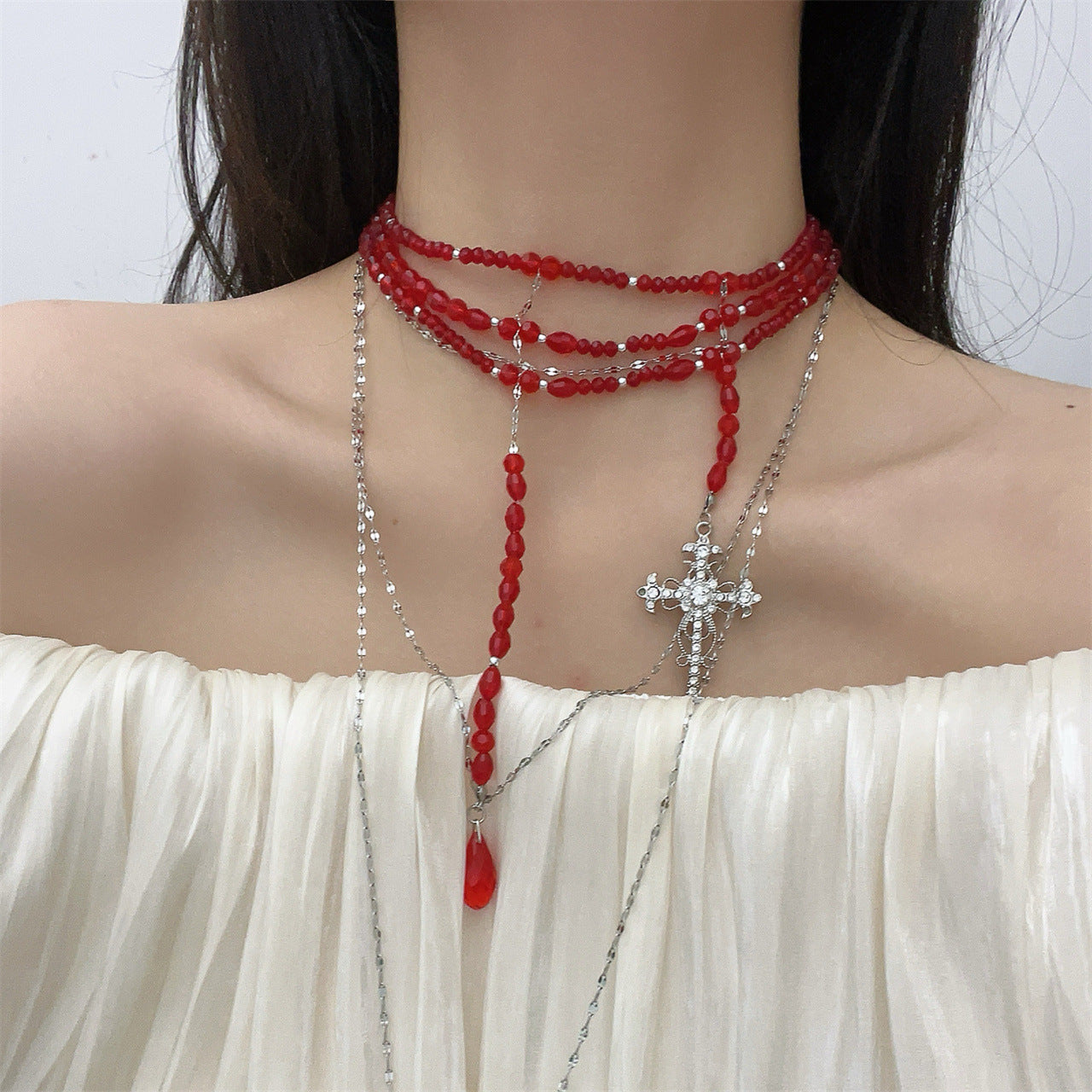 Vampire Gothic Punk Tassel Blood Drop Water Drop Cool Necklace