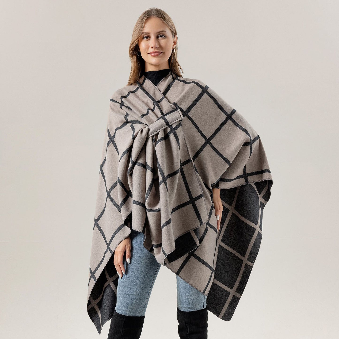 Best-selling Side-tied Plaid Split Cape Warm Cross-border Scarf