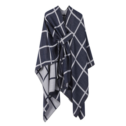 Best-selling Side-tied Plaid Split Cape Warm Cross-border Scarf