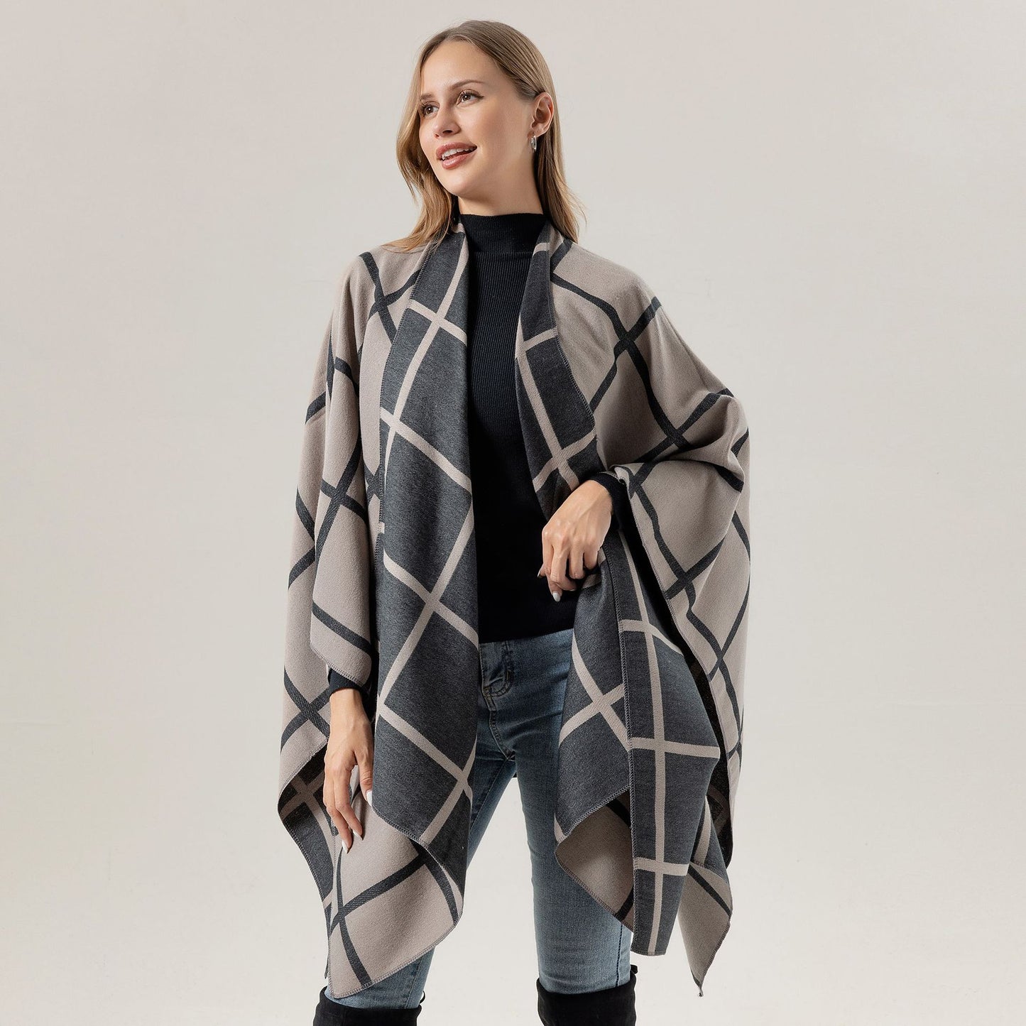 Best-selling Side-tied Plaid Split Cape Warm Cross-border Scarf