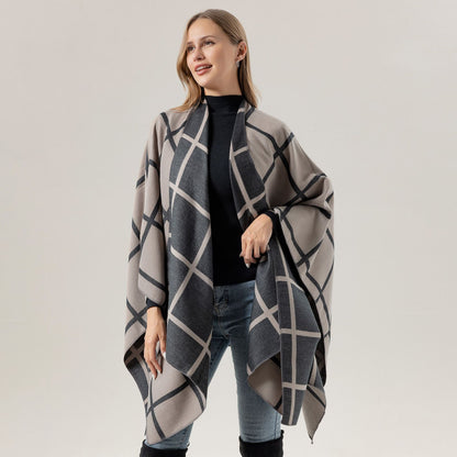 Best-selling Side-tied Plaid Split Cape Warm Cross-border Scarf