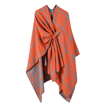 Best-selling Side-tied Plaid Split Cape Warm Cross-border Scarf