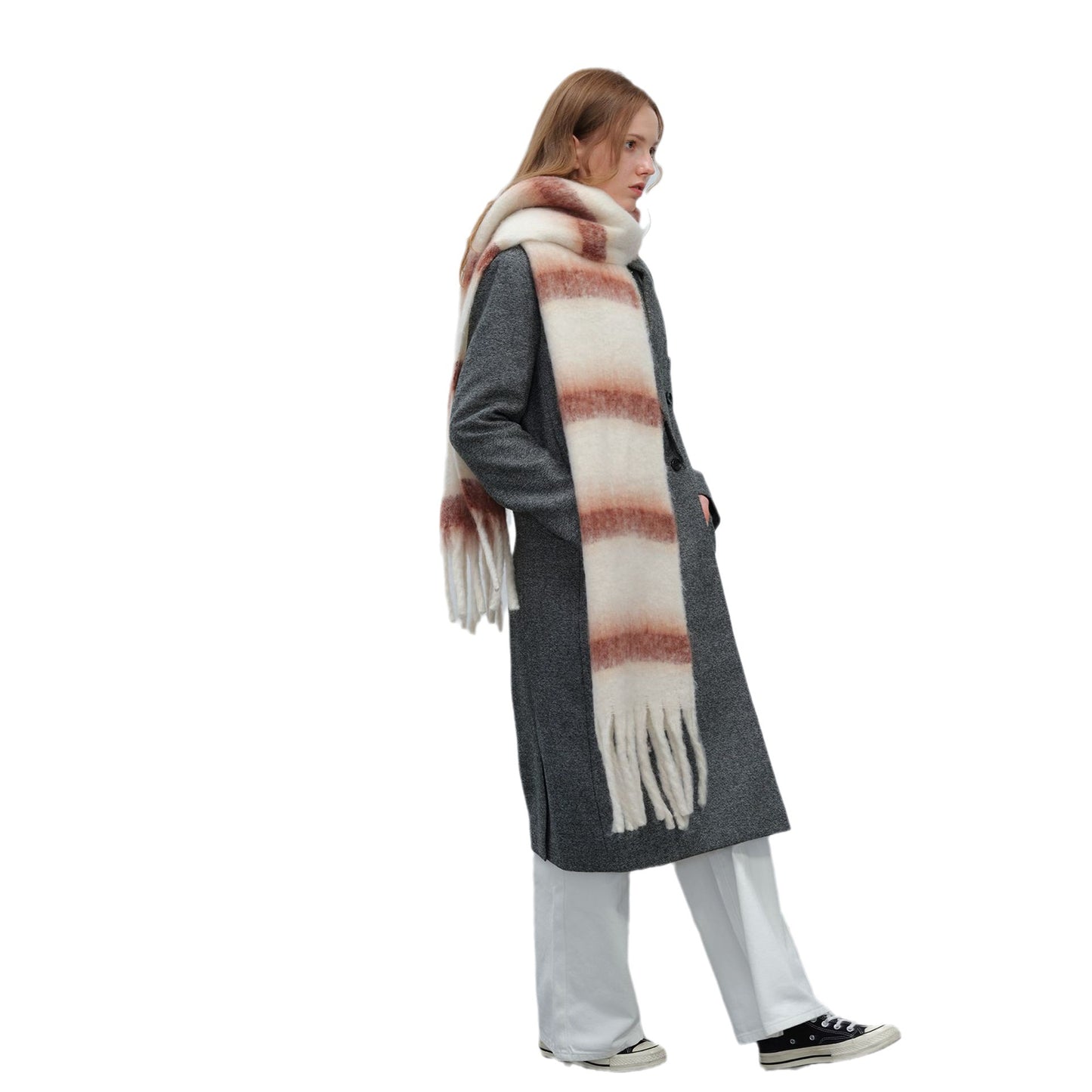 Thickened Warm Simple Striped Imitation-mohair Plaid Scarf