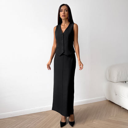 Elegant Stylish Black Chic Feminine Comfortable Relaxed Versatile Fall Suit