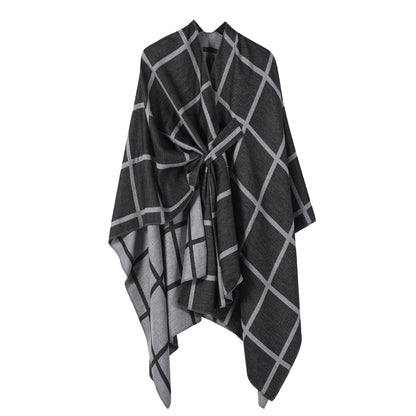 Best-selling Side-tied Plaid Split Cape Warm Cross-border Scarf