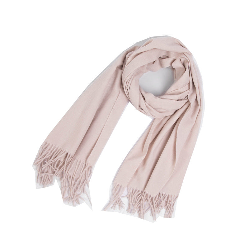 New Autumn Winter Full-polyester Tassel Solid-colored Versatile Scarf