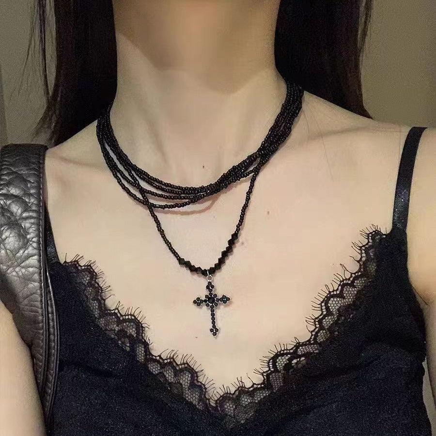 Dark Princess Cross Layered Sweet Cool Punk Beaded Personality Necklace