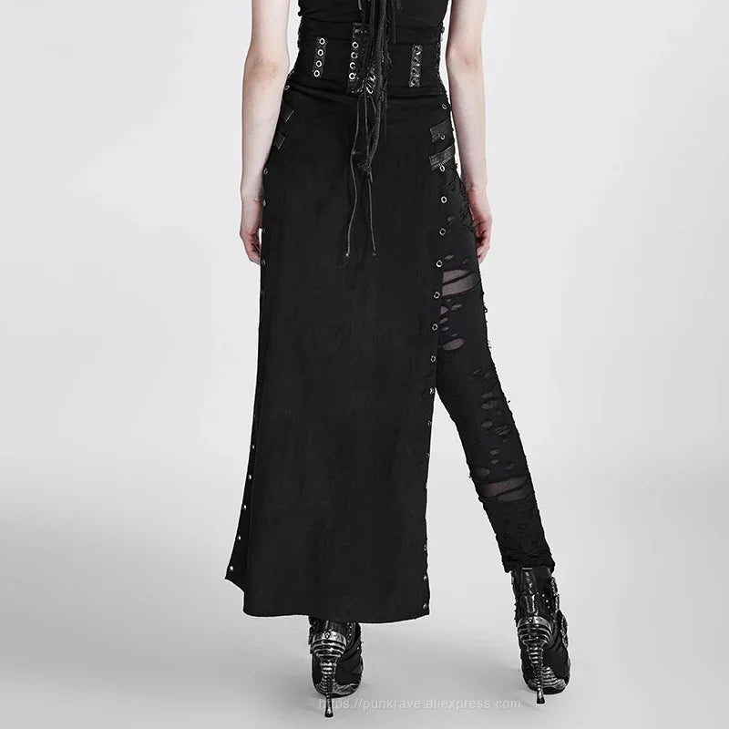 Women's Gothic Sexy Black Rock Copslay Stage Personality Hip Hop Streetwear Long High Waisted Skirt