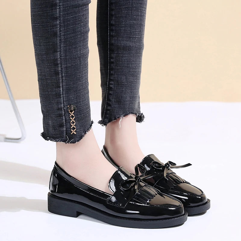 Black Platform Metal Chain Slip On Boat Casual Leather Designer Oxfords Loafers