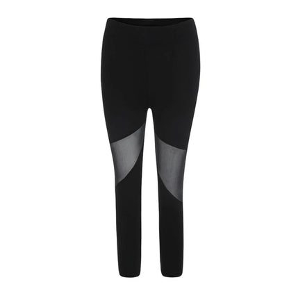 Perspective Mesh Patchwork Fitness Elastic Black Leggings