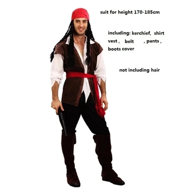 Pirates Caribbean Captain Jack Sparrow Cosplay Carnival Halloween Costume