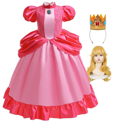 Princess Cosplay Peach Dress Accessories Halloween Role Play Carnival Birthday Kid Costume