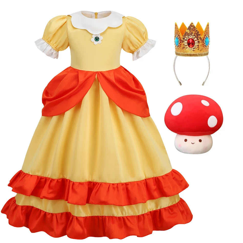 Princess Cosplay Peach Dress Accessories Halloween Role Play Carnival Birthday Kid Costume