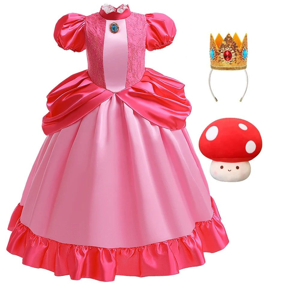 Princess Cosplay Peach Dress Accessories Halloween Role Play Carnival Birthday Kid Costume