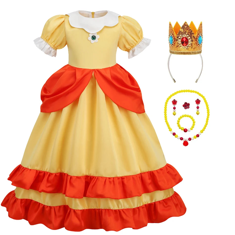 Princess Cosplay Peach Dress Accessories Halloween Role Play Carnival Birthday Kid Costume