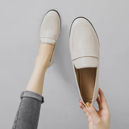 Retro Leather Casual Round Toe Office Work Fashion Slip On Flats Loafers