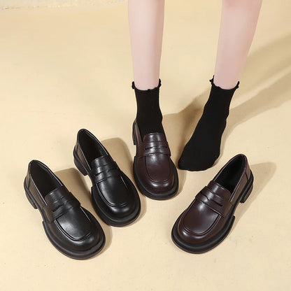 Fur Round Toe British Style Preppy Dress Casual Platform Flats Oxfords Loafers